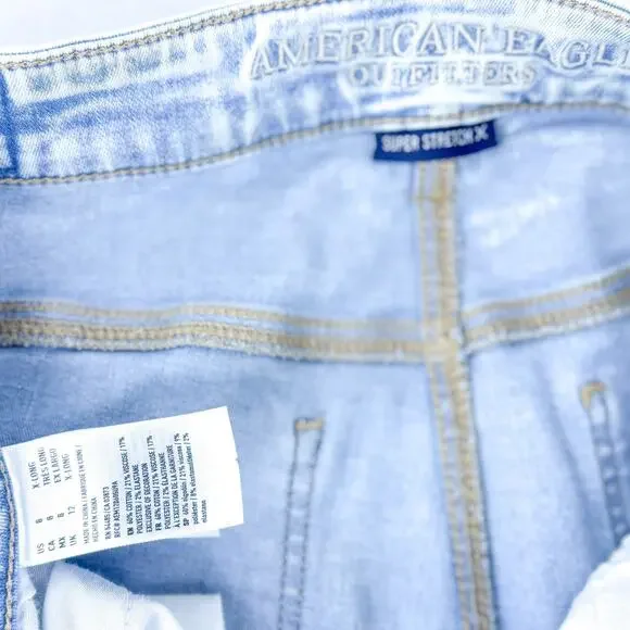 American Eagle Light Wash Distressed High Rise Jeggings- 8 Extra Long - Picture 6 of 6